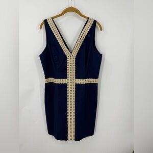 Lilly Pulitzer Dress Bentley Shift cotton Navy gold Lace Dress
